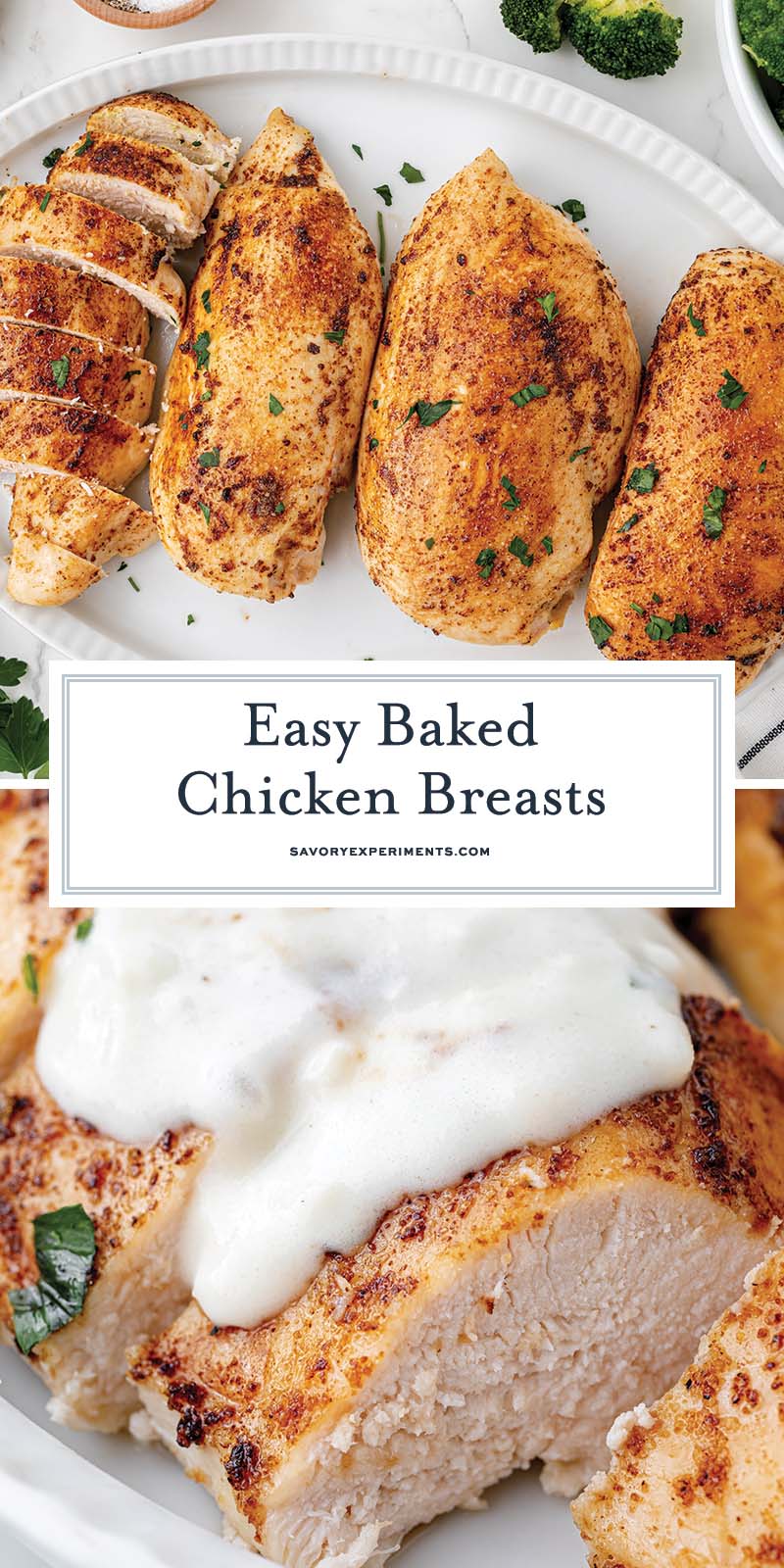 collage of baked chicken breasts for pinterest