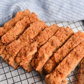 close up of streusel topping on banana bread