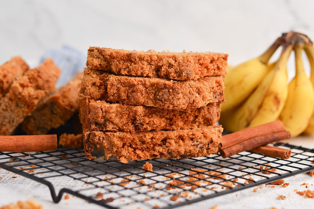 stack of sliced banana bread