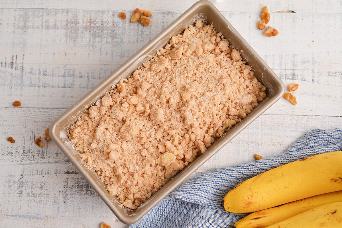 half baked banana bread with streusel topping