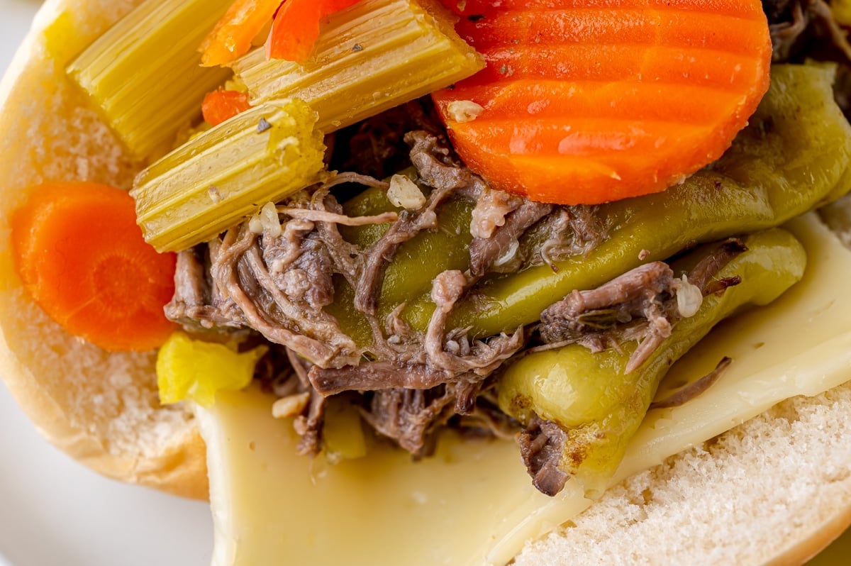 close up of italian beef sandwich