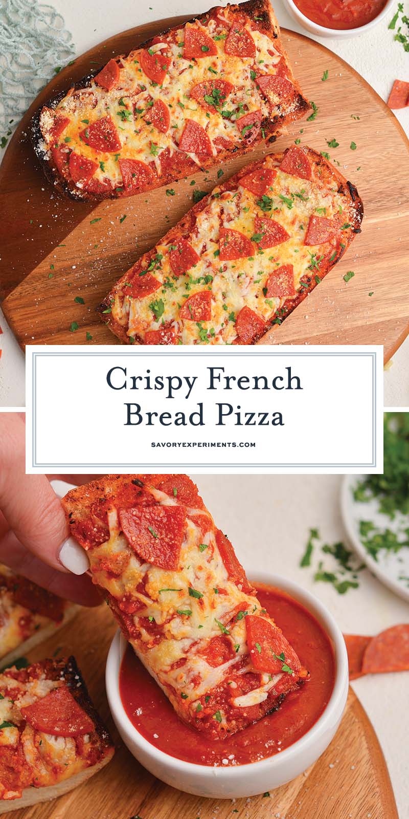 collage of french bread pizza for pinterest
