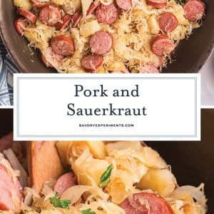 collage of pork and sauerkraut for pinterest