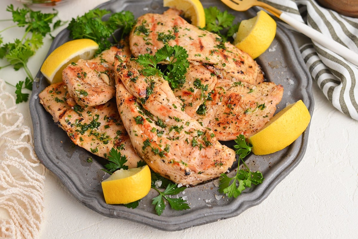 angled shot of ranch grilled chicken on a plate