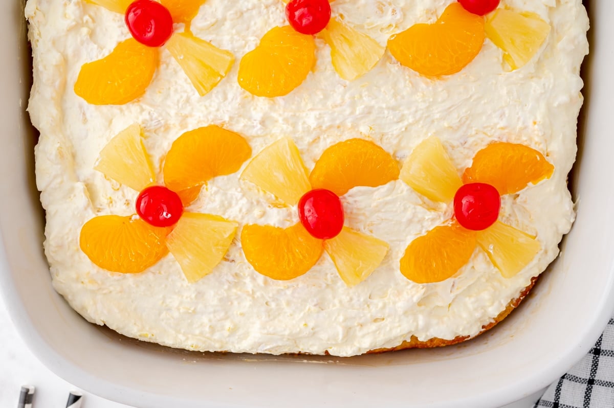 close up overhead shot sunshine cake