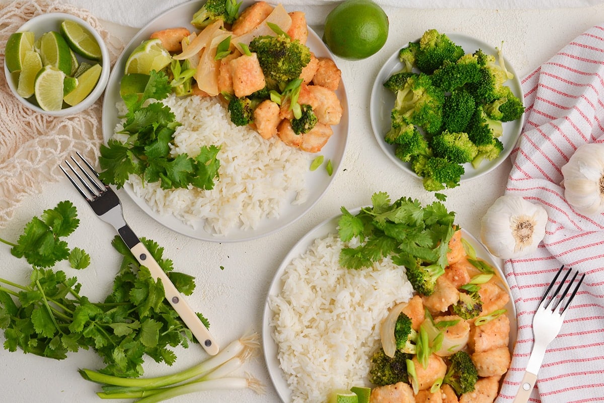 two plates of thai curry chicken