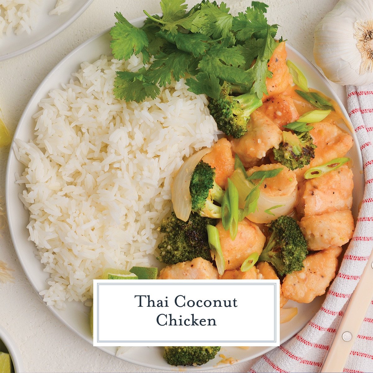 overhead thai coconut chicken with text overlay
