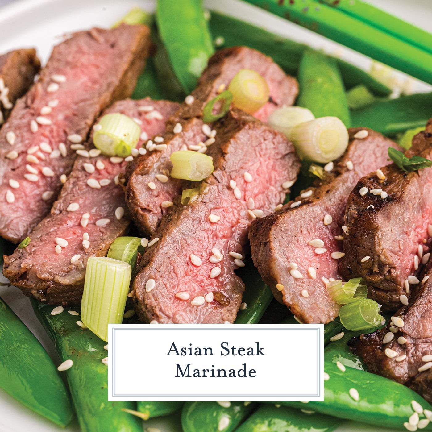 angled shot of sliced asian steak with text overlay for facebook