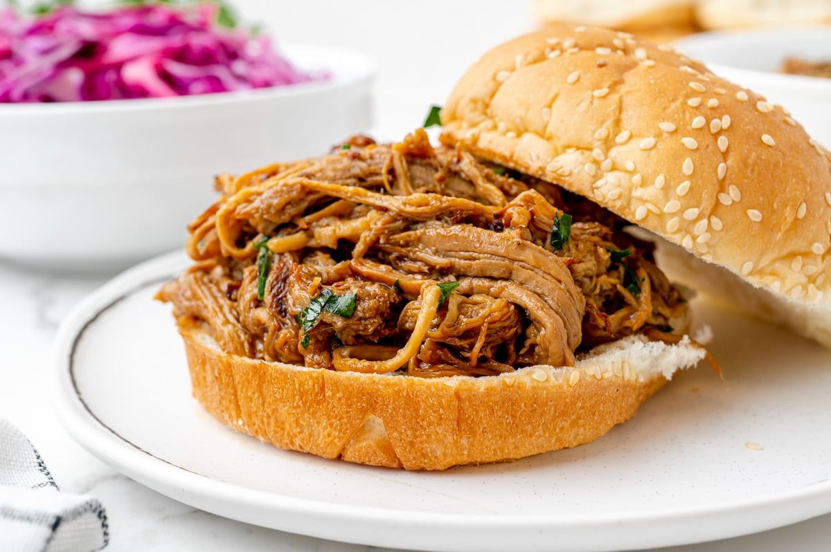 instant pot pulled pork on a bun