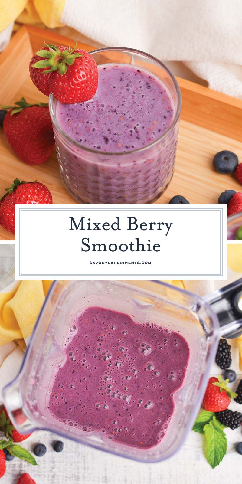 collage of berry smoothie for pinterest