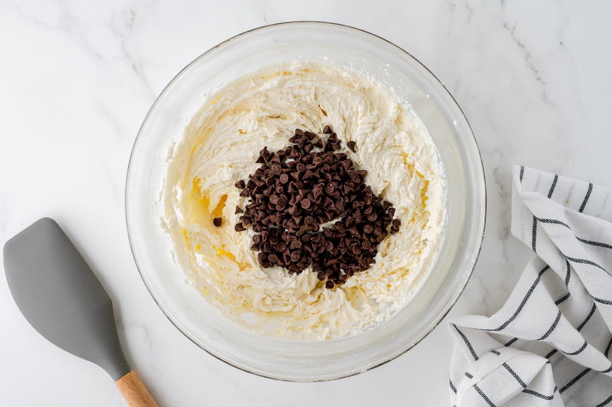 chocolate chips added to whipped cheese