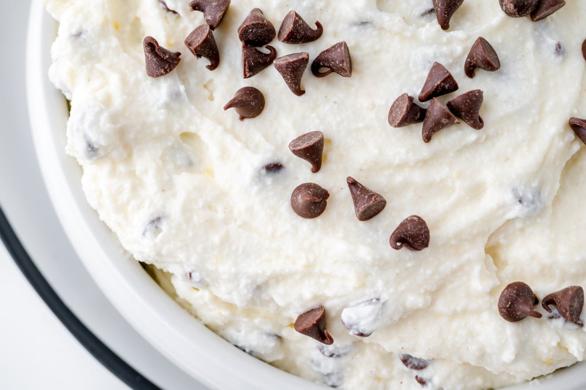 close up shot of cannoli dip