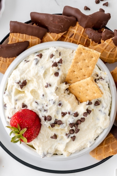 overhead shot of dippers in chocolate chip dip