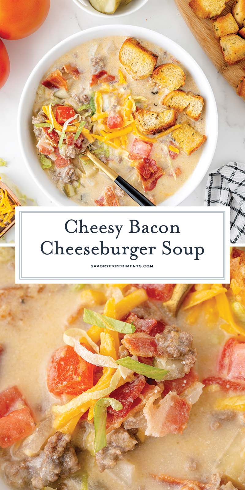 collage of cheeseburger soup for pinterest