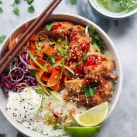 overhead shot of chicken poke bowl