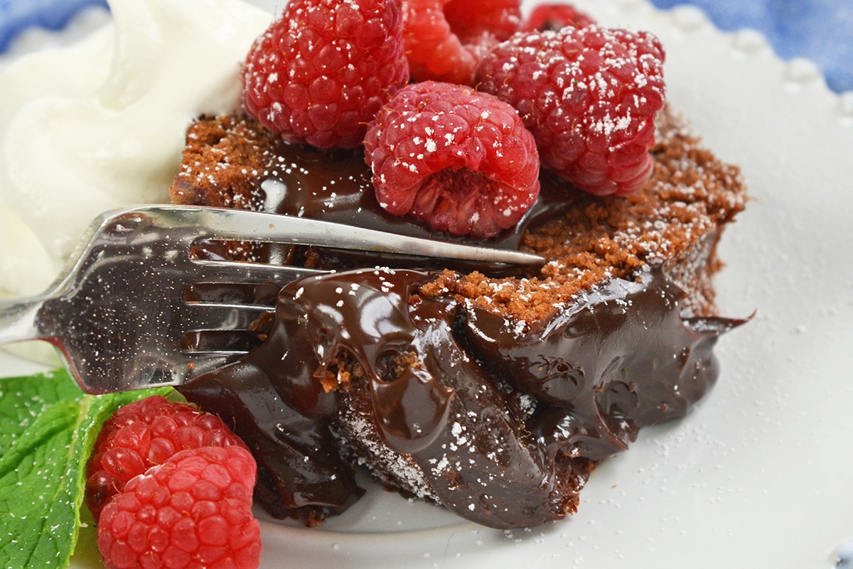 fork digging into a piece of chocolate bundt cake