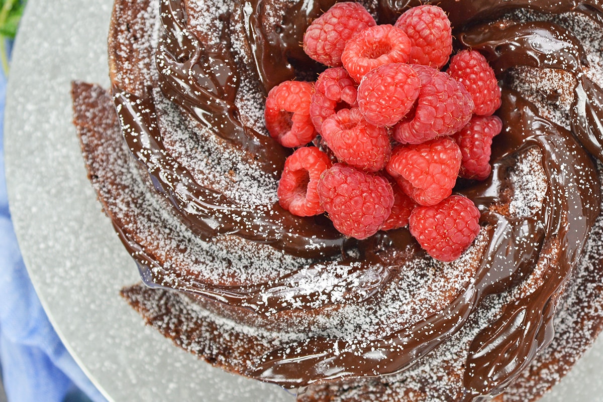 close up of chocolate swirls on a cake