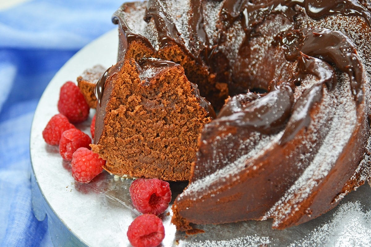 moist slice of chocolate bundt cake