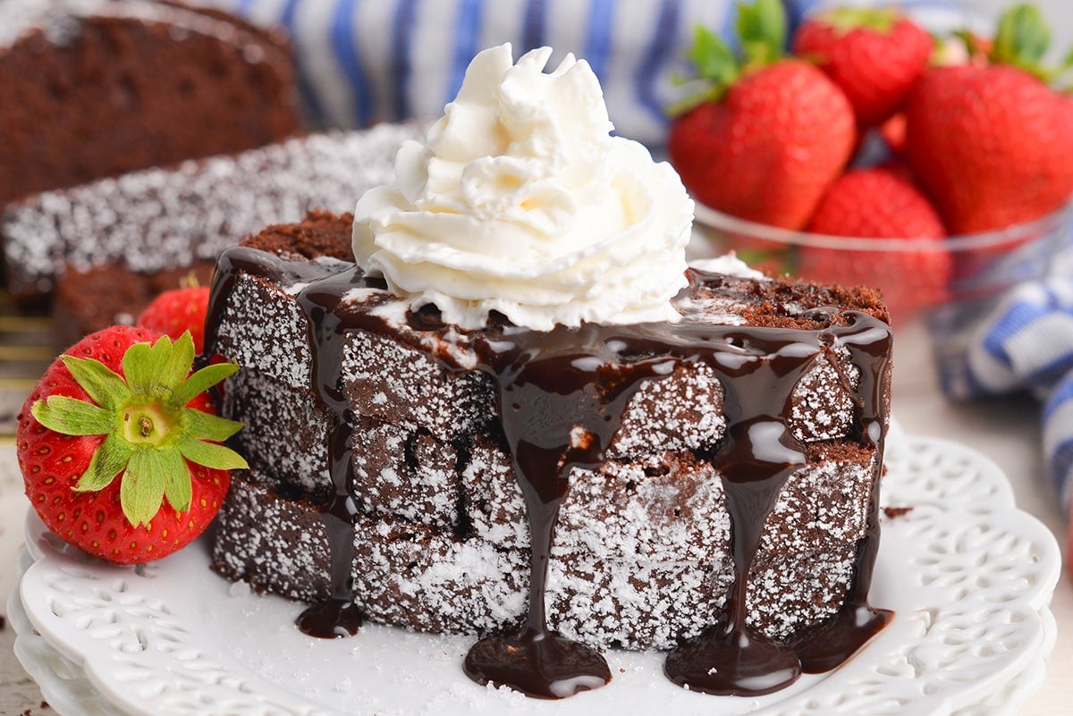 close up of dressed chocolate cake