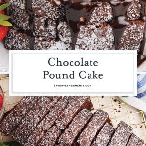 collage of chocolate pound cake