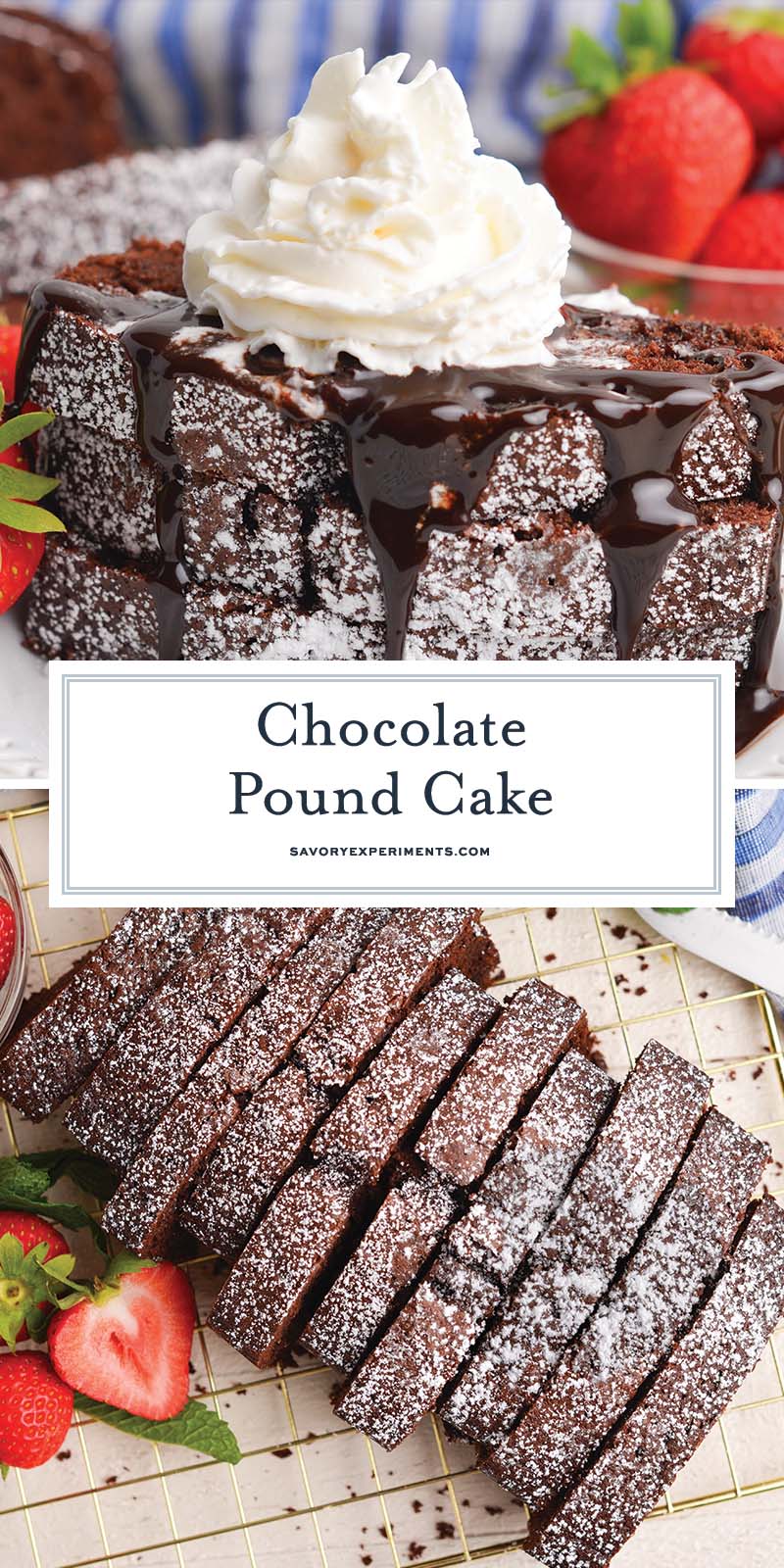 collage of chocolate pound cake