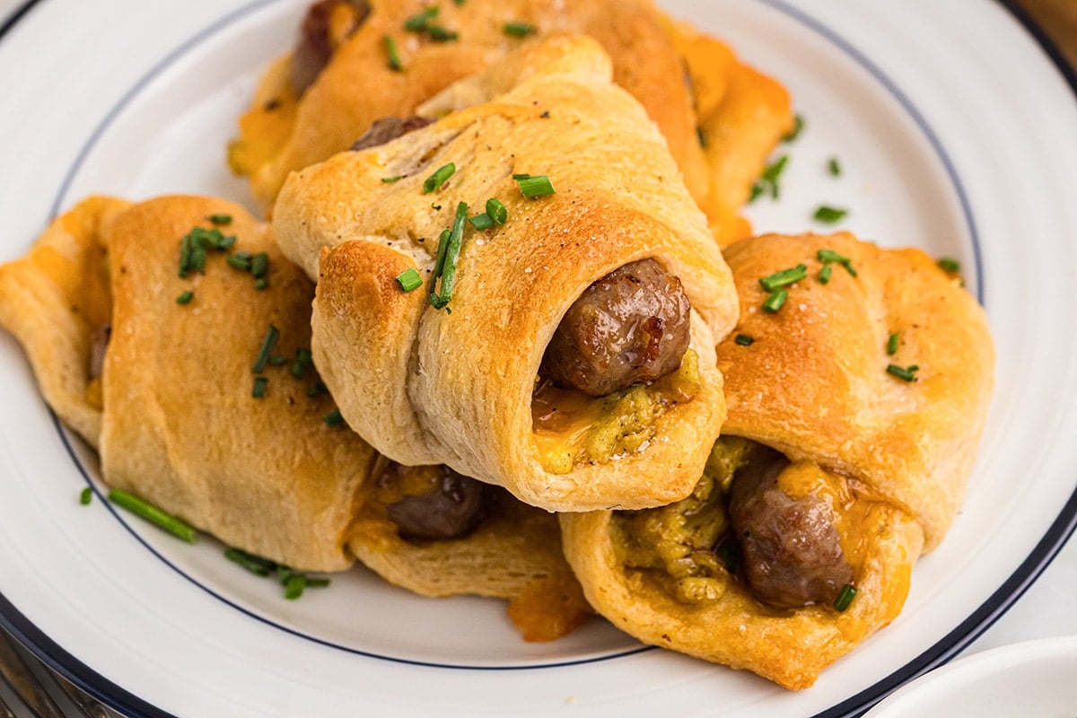 close up of a sausage link in crescent dough