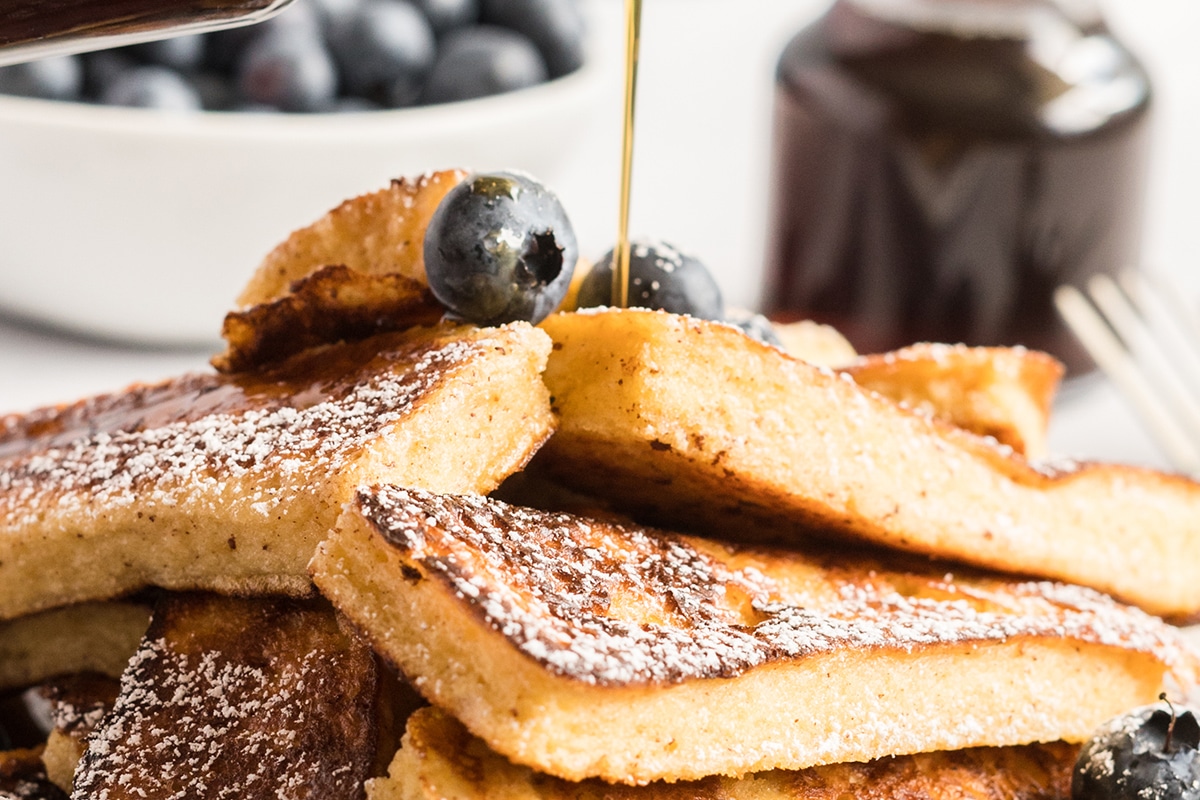 syrup poured onto french toast sticks