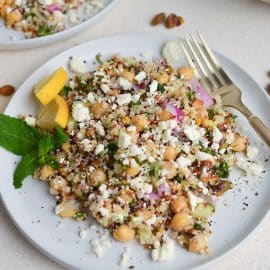 angled shot of quinoa salad on plate