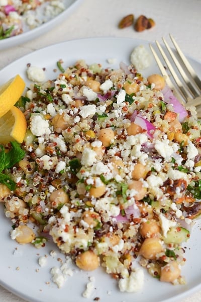 angled shot of quinoa salad on plate