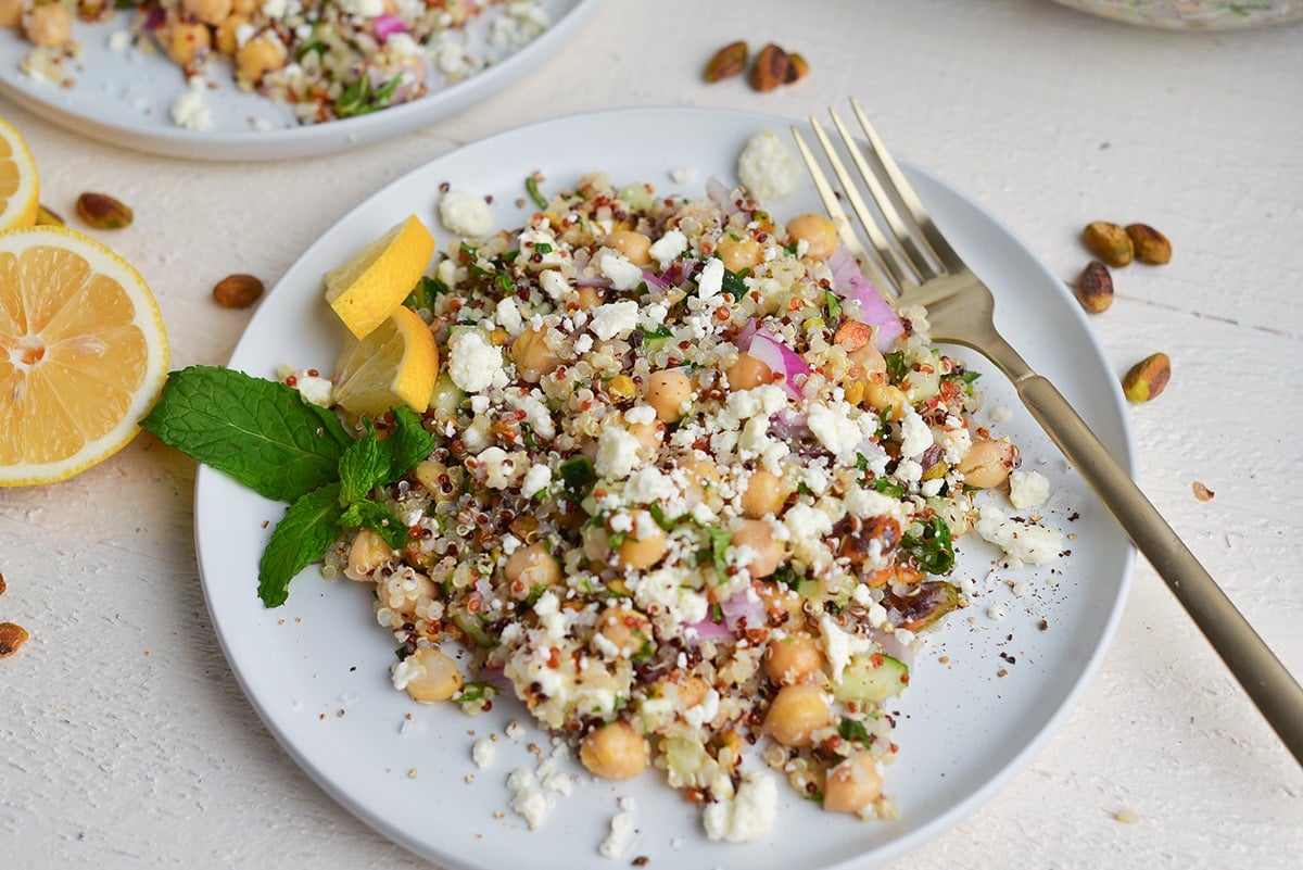 angled shot of quinoa salad on plate