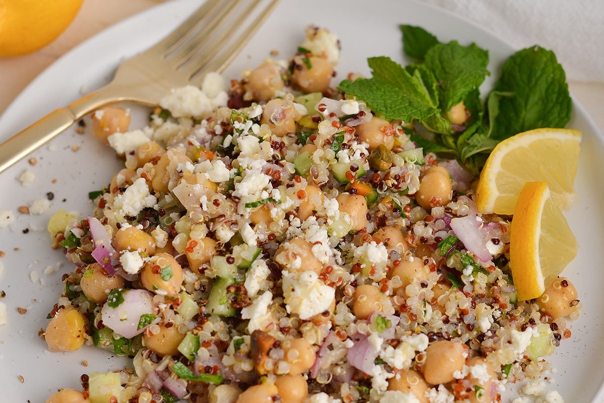 angled shot of quinoa salad on plate