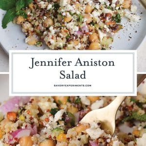collage of jennifer aniston salad for pinterest