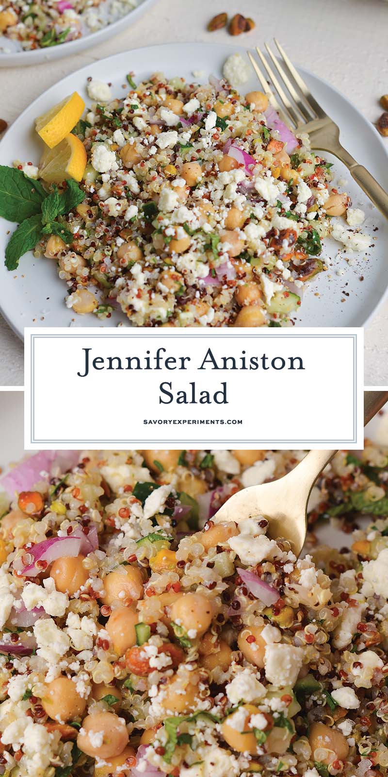 collage of jennifer aniston salad for pinterest