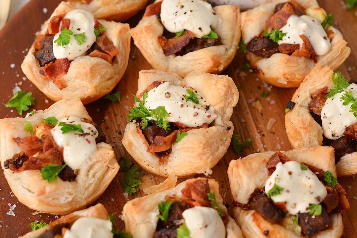 angle view of beef wellington appetizer