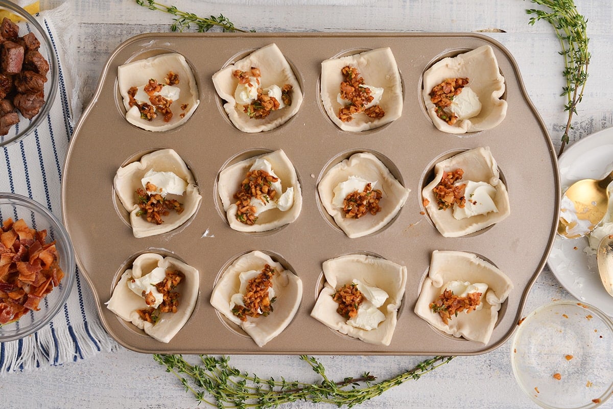 assembling mini beef wellington cups