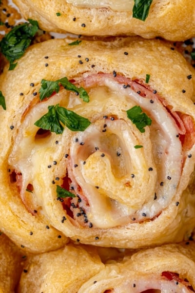 close up of baked pinwheels