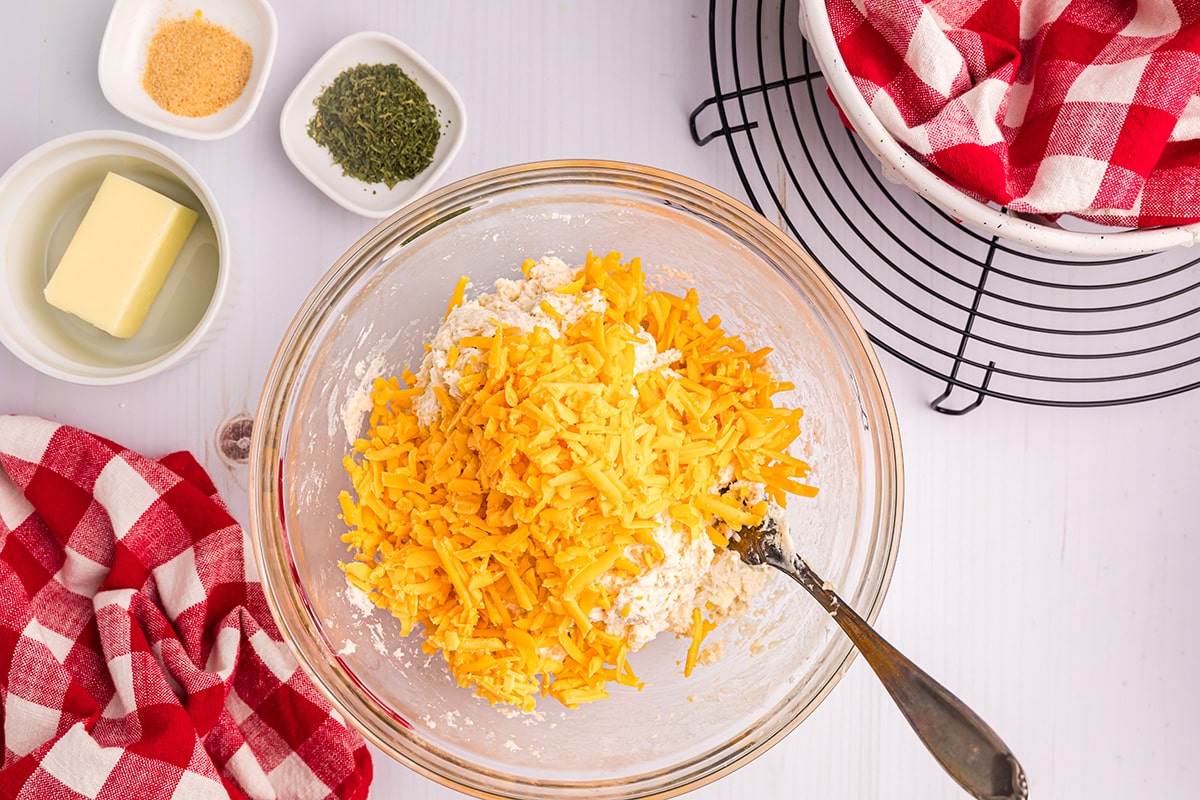 shredded cheese added to biscuit dough