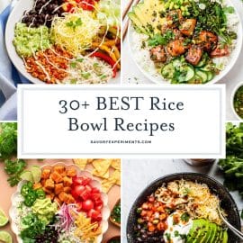 collage of rice bowl recipes