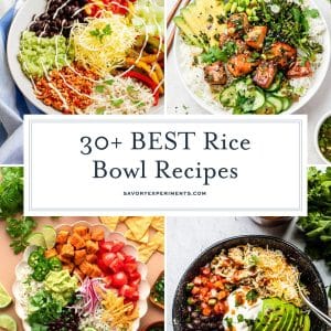collage of rice bowl recipes