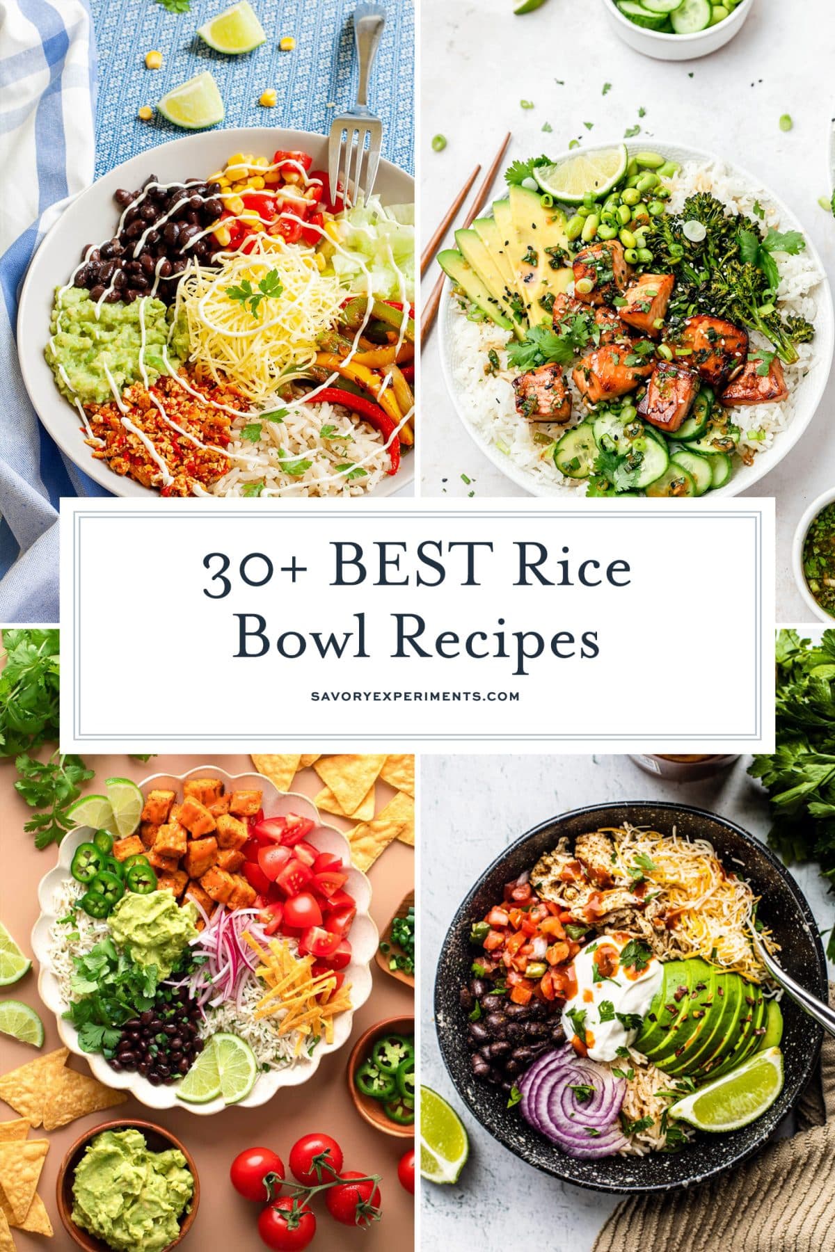 collage of rice bowl recipes