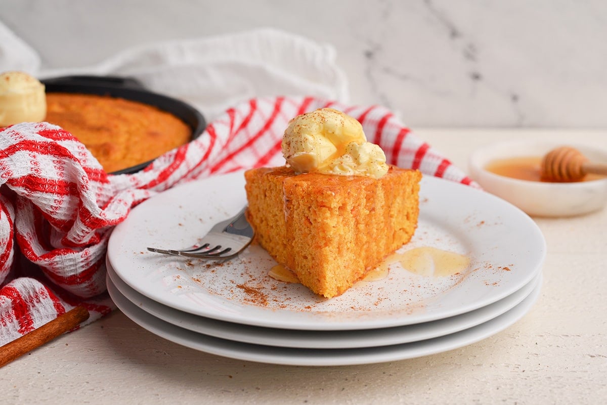 slice of cornbread on plate