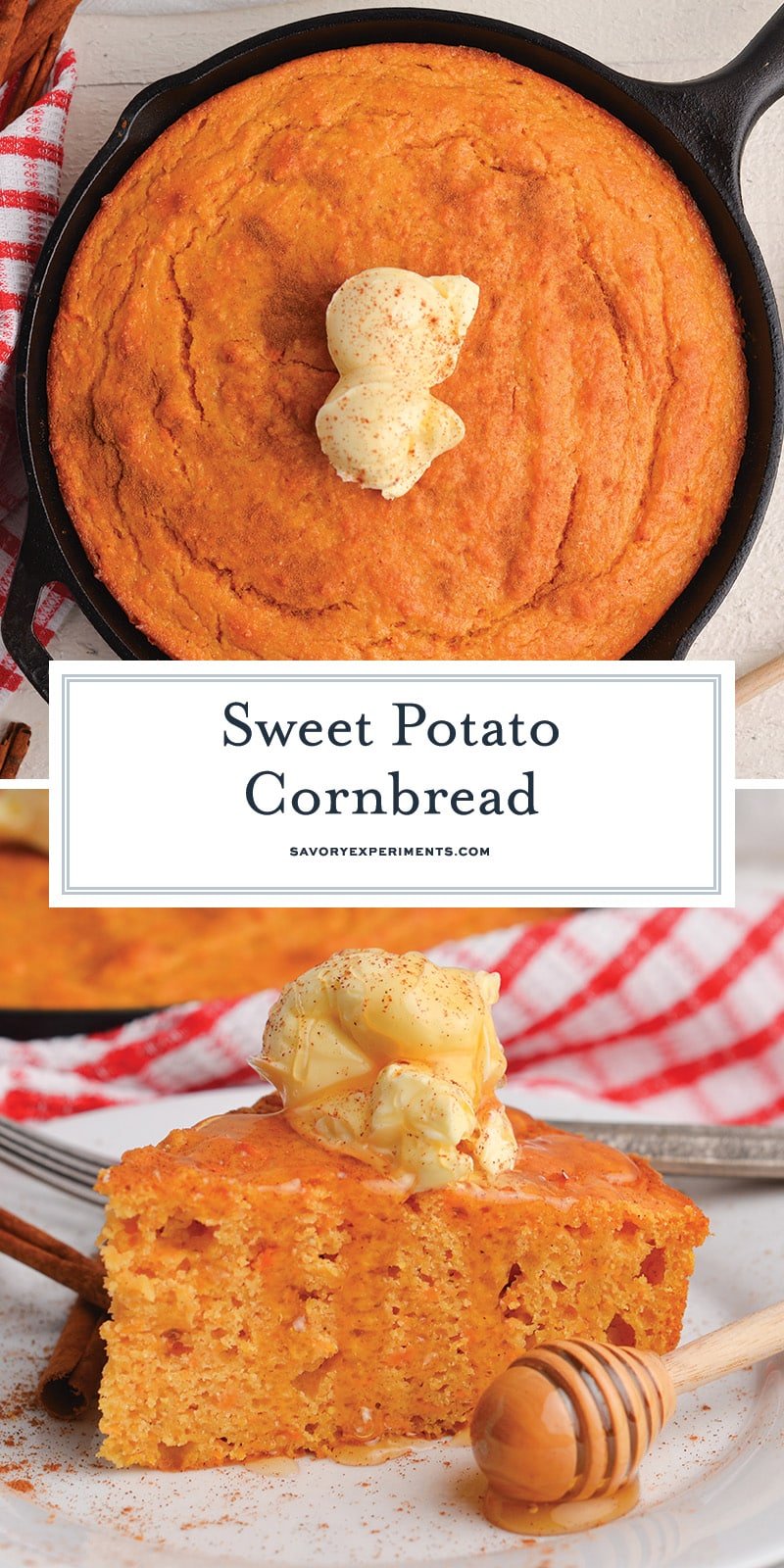 collage of sweet potato cornbread for pinterest