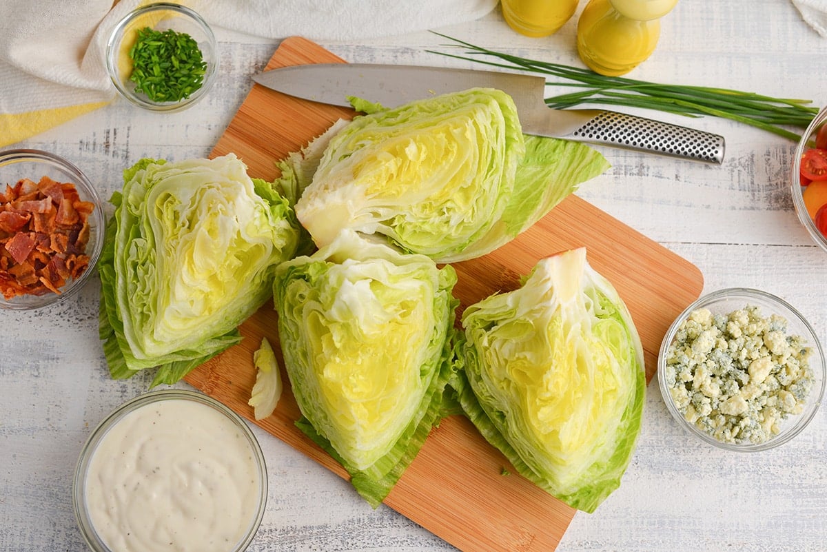 overhead shot of iceberg lettuce cut into wedges