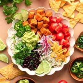 overhead shot of black bean rice bowl