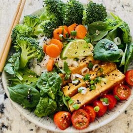 overhead shot of healthy buddha bowl