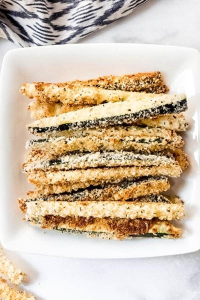 overhead shot of plate of zucchini fries