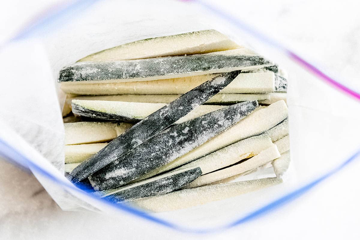 zucchini in plastic bag tossed with flour