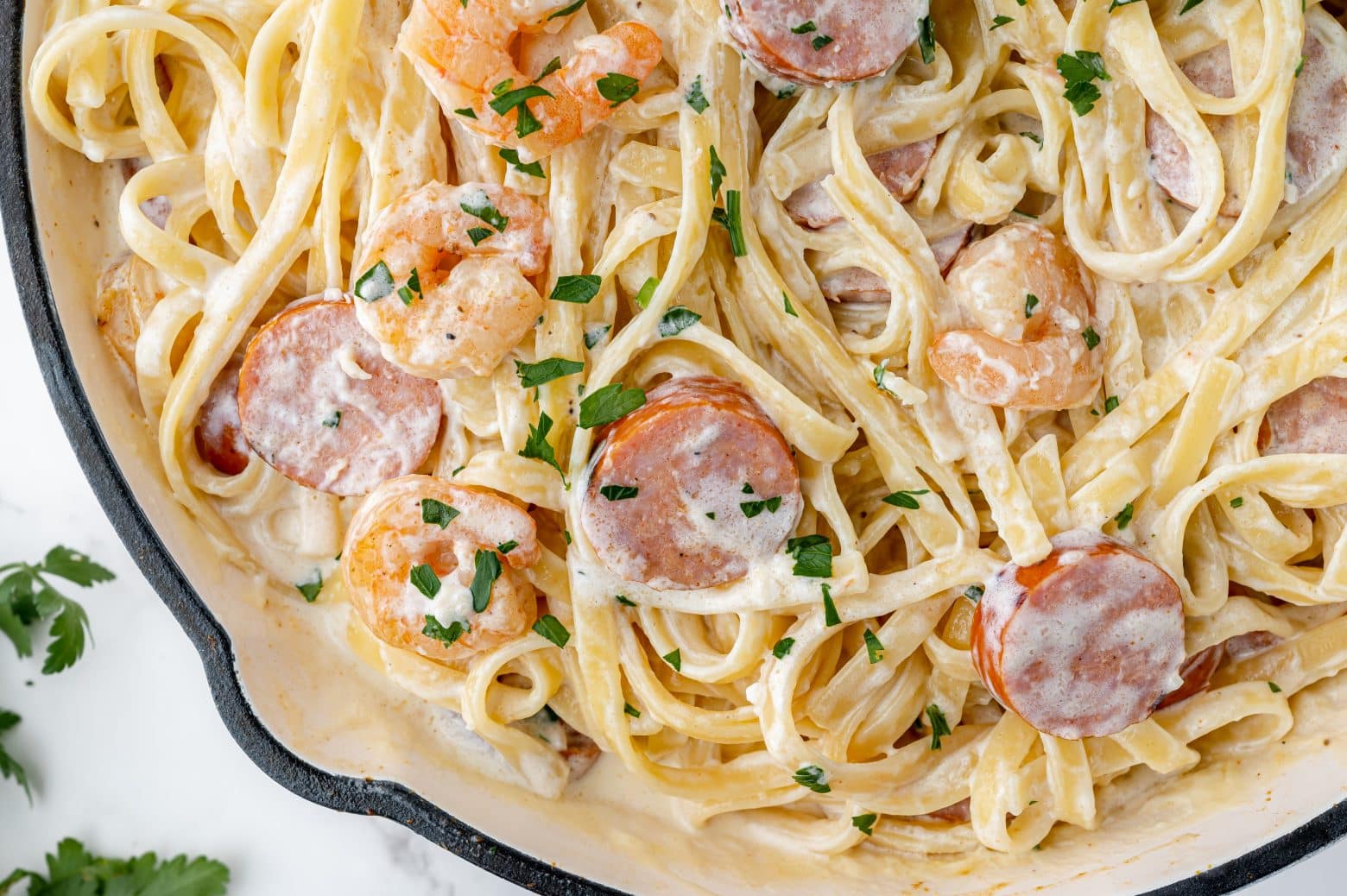 cajun shrimp alfredo close up