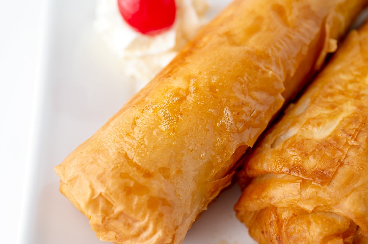 angled overhead shot of fried cheesecake