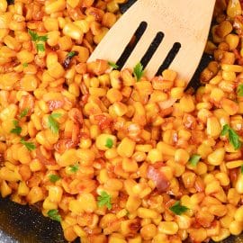 close up of southern fried corn in pan